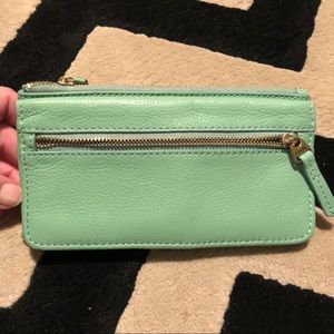 Mint Green Leather Fossil Wallet 4 x 7 Rare! EUC
